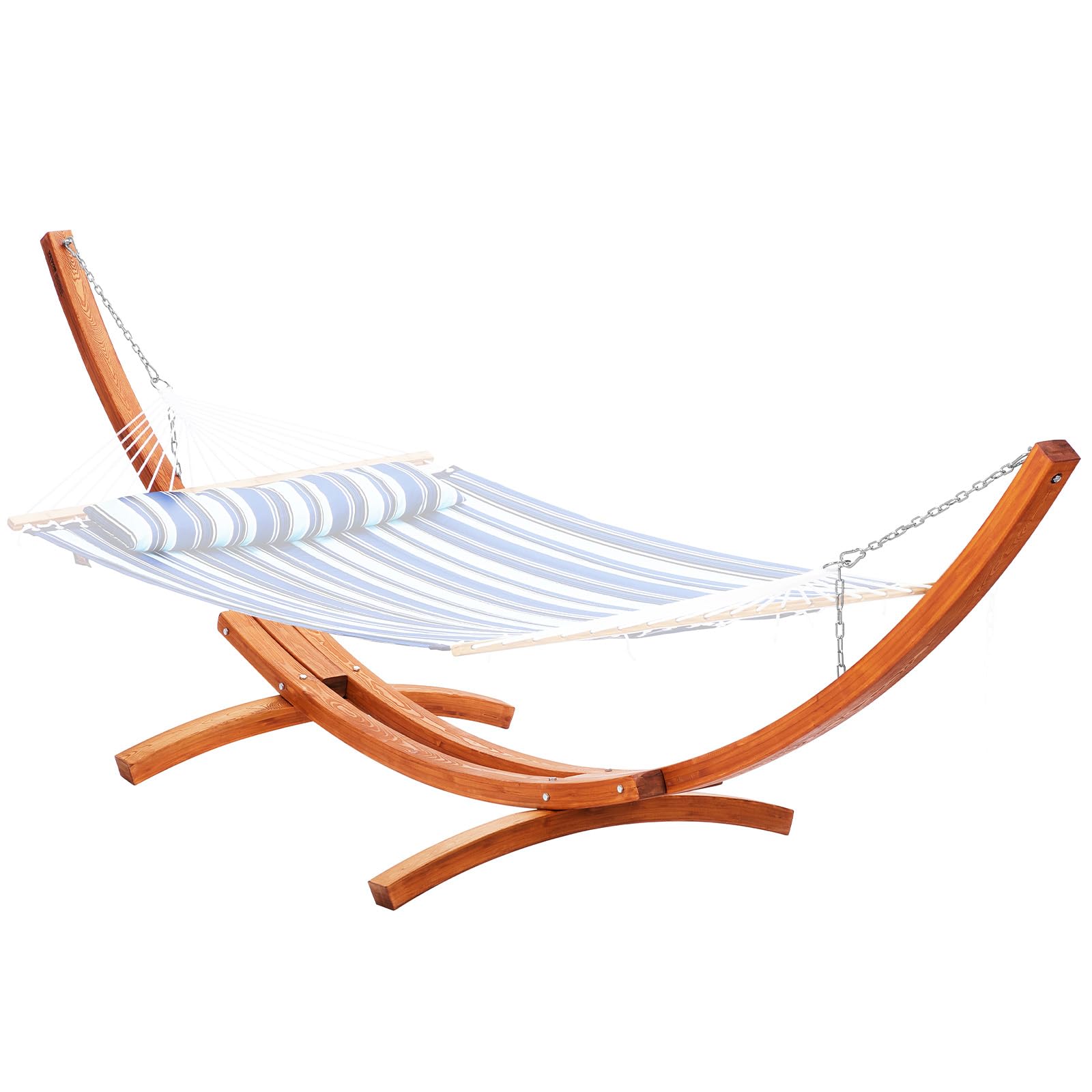 VEVOR Wooden Hammock Stand - 475 lbs Capacity Universal 2 Person Hammock Frame for 9-13 ft Hammocks, Adjustable Larch Wood Arc Stand with Chains & Carabiners - Perfect for Backyard, Patio, Camping & Indoor Relaxation