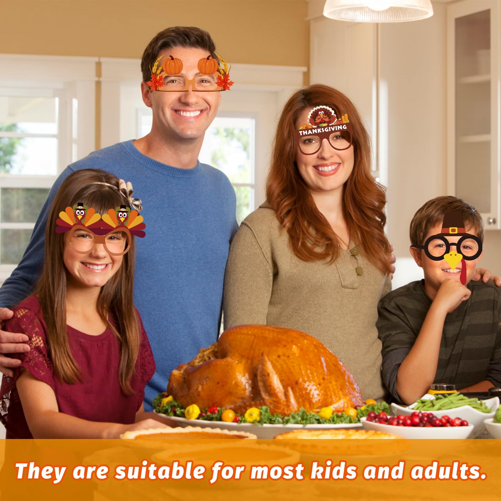 MorTime 24 PCS Thanksgiving Paper Eyeglasses - Turkey Themed Party Glasses for Kids & Adults - Fun Photo Props & Party Favors for Thanksgiving Celebrations, Family Gatherings & Holiday Events