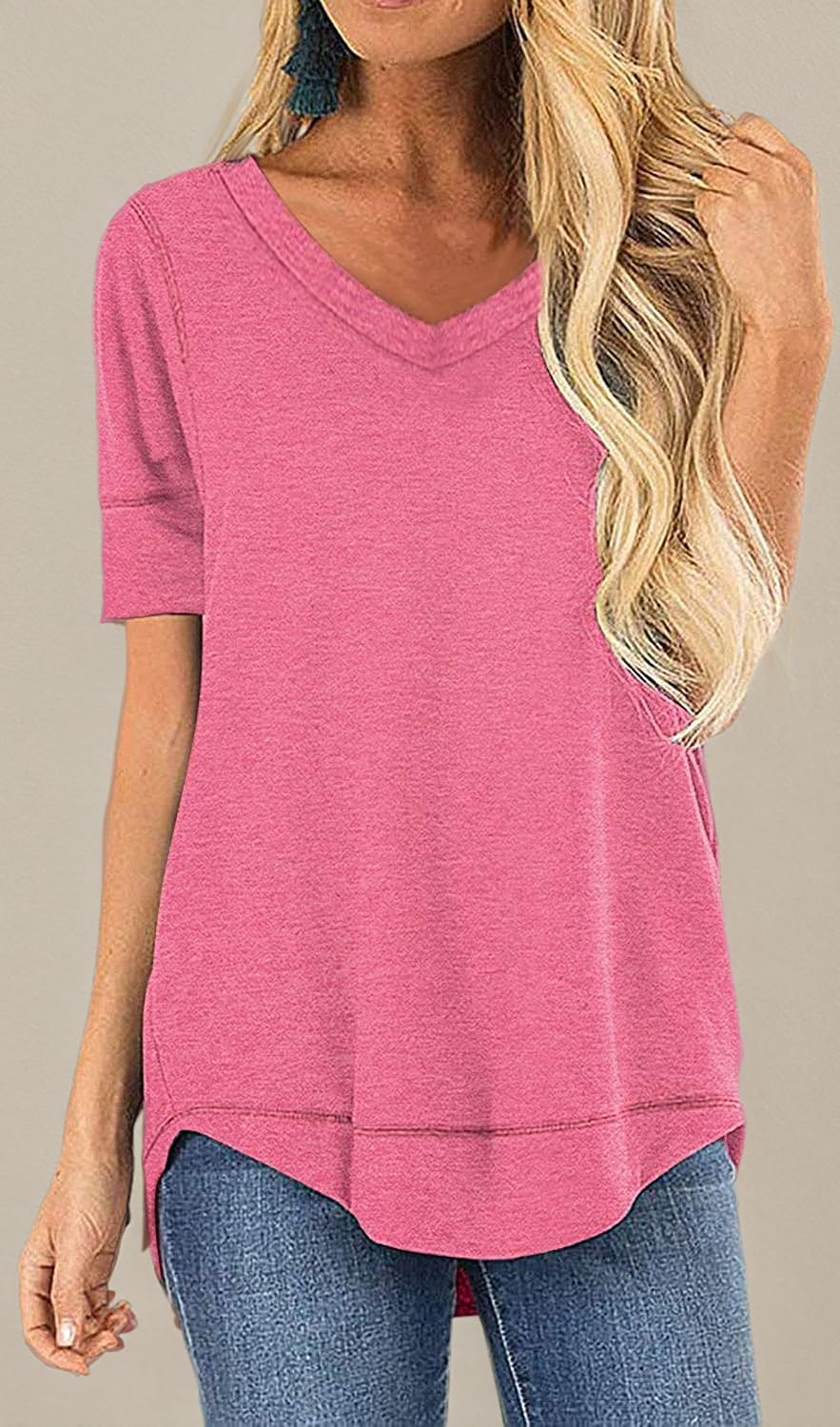 JomeDesign Women's Summer Short Sleeve V-Neck T-Shirt - Casual Tunic Top for Beach, Vacation & Everyday Wear