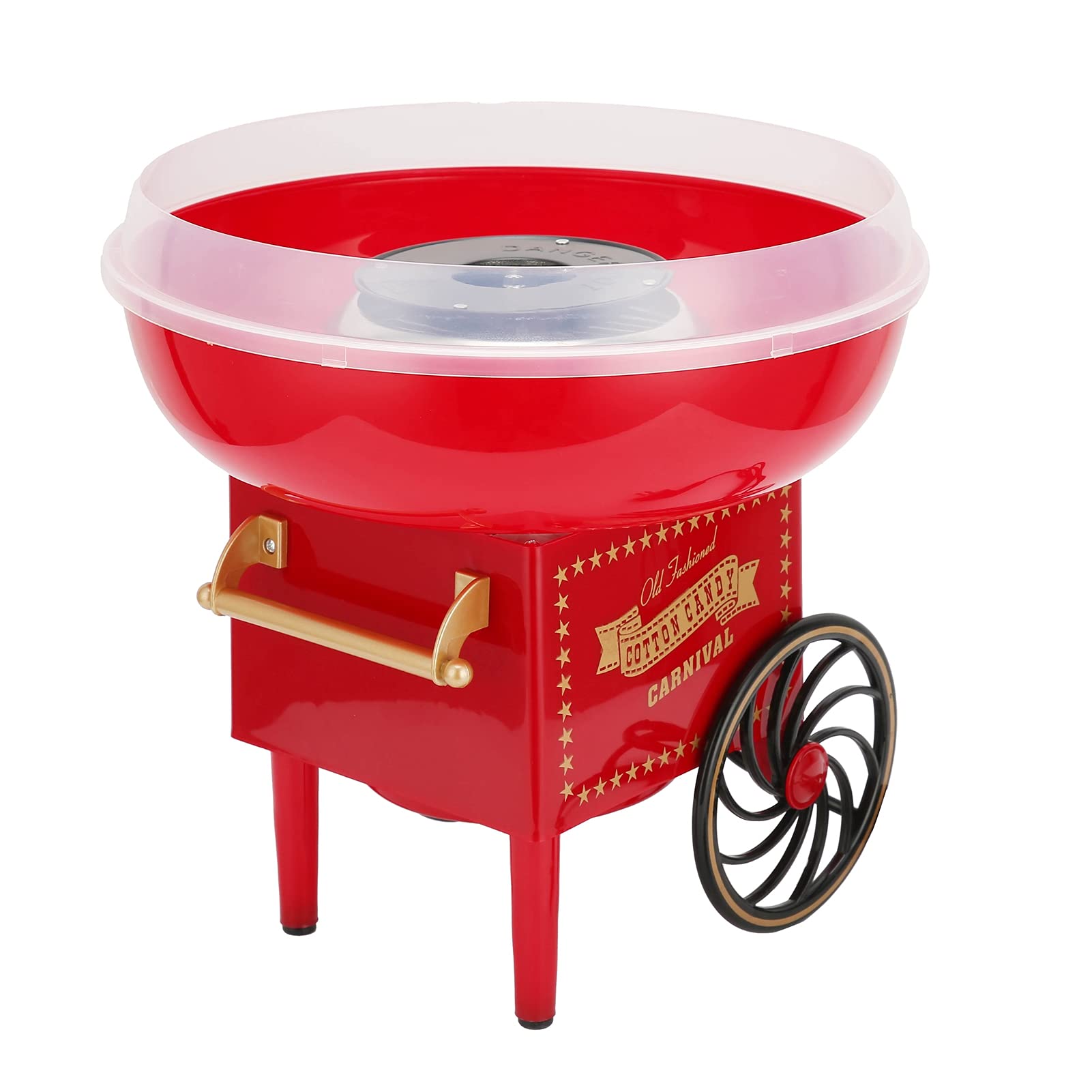 Vintage Cart-Shaped Electric Cotton Candy Machine for DIY Homemade Candy Floss - Includes Sugar Spoon, Perfect for Kids Birthday Parties, Family Gatherings & Carnival Events - Red (US)
