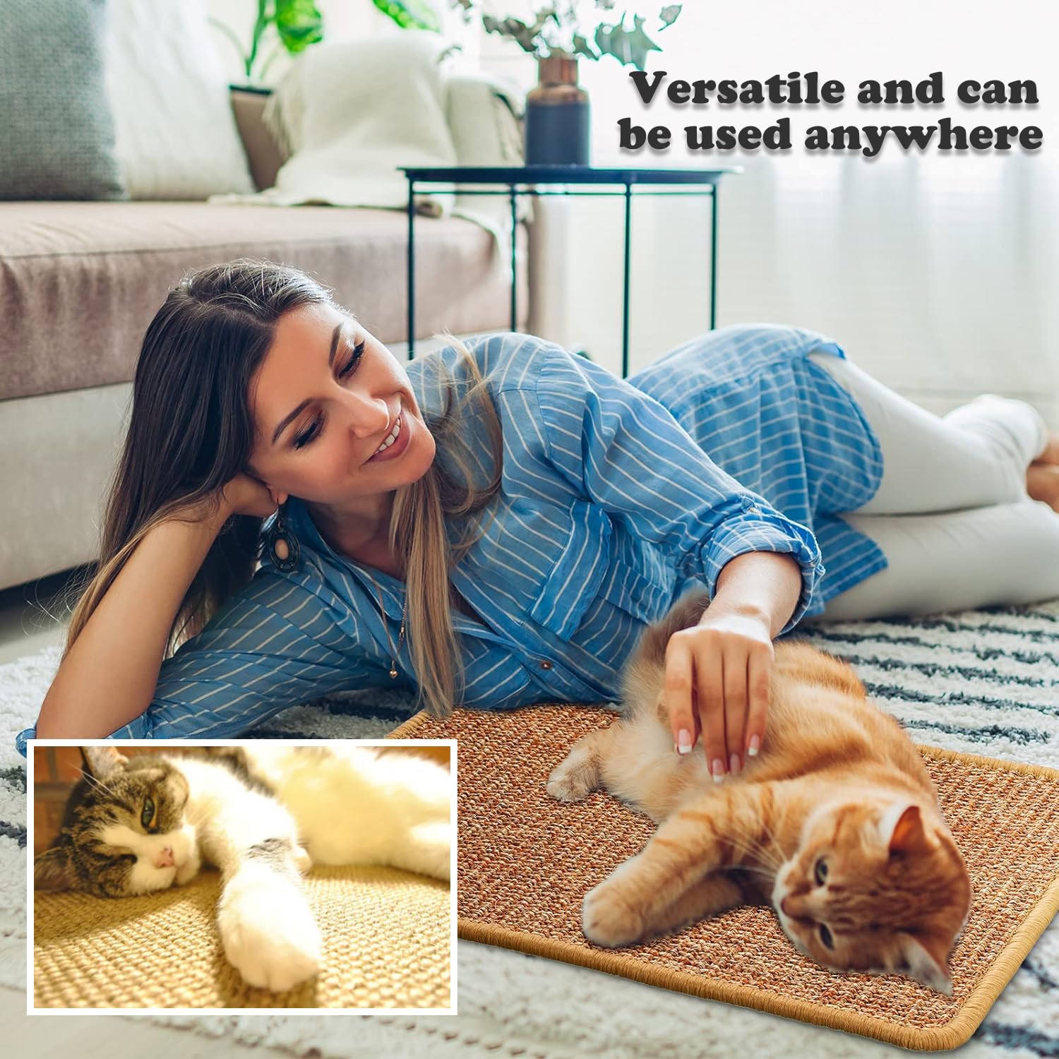 VCANIVR Cat Scratcher Mat - 50 X 30 CM Natural Sisal Cat Scratch Pad for Furniture Protection - Durable Cat Scratching Mat for Walls, Carpets & Sofas - Perfect for Indoor Cats to Play and Stretch Claws