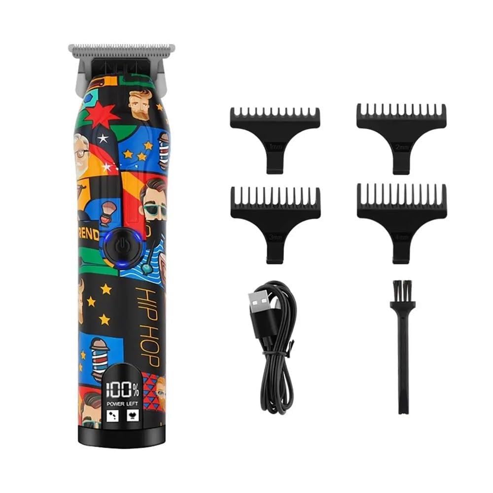 Professional Electric Hair Clipper for Men - USB Rechargeable T-Shaped Cutter Head Trimmer with Graffiti Print (Ideal for Home Haircuts, Barbershops & Travel Grooming)