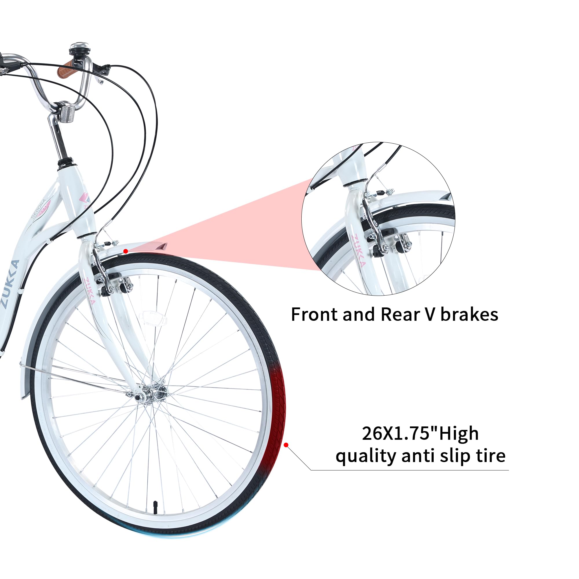 26 Inch Women's Beach Cruiser Bike - 7 Speed Commuter Bicycle with Lightweight High Carbon Steel Frame, Alloy Wheels, Platform Pedals & Comfortable Padded Seat | Perfect for Coastal Rides, City Commuting & Leisure Cycling