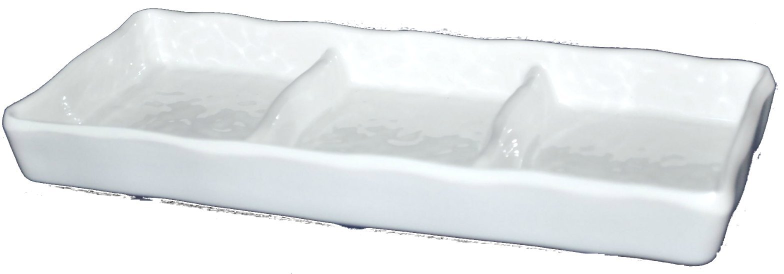 Lucky Star Melamine 3-Compartment Divided Rectangular Dipping Plates - 7-3/8