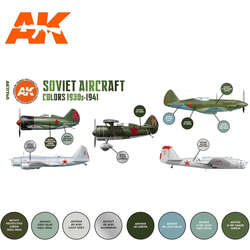 AK Interactive AK11740 Air Series Soviet Aircraft Colors 1930s-1941 Acrylic Paint Set (3rd Gen) - Authentic WWII Model Kit Paints for Historical Aircraft Restoration & Scale Modeling
