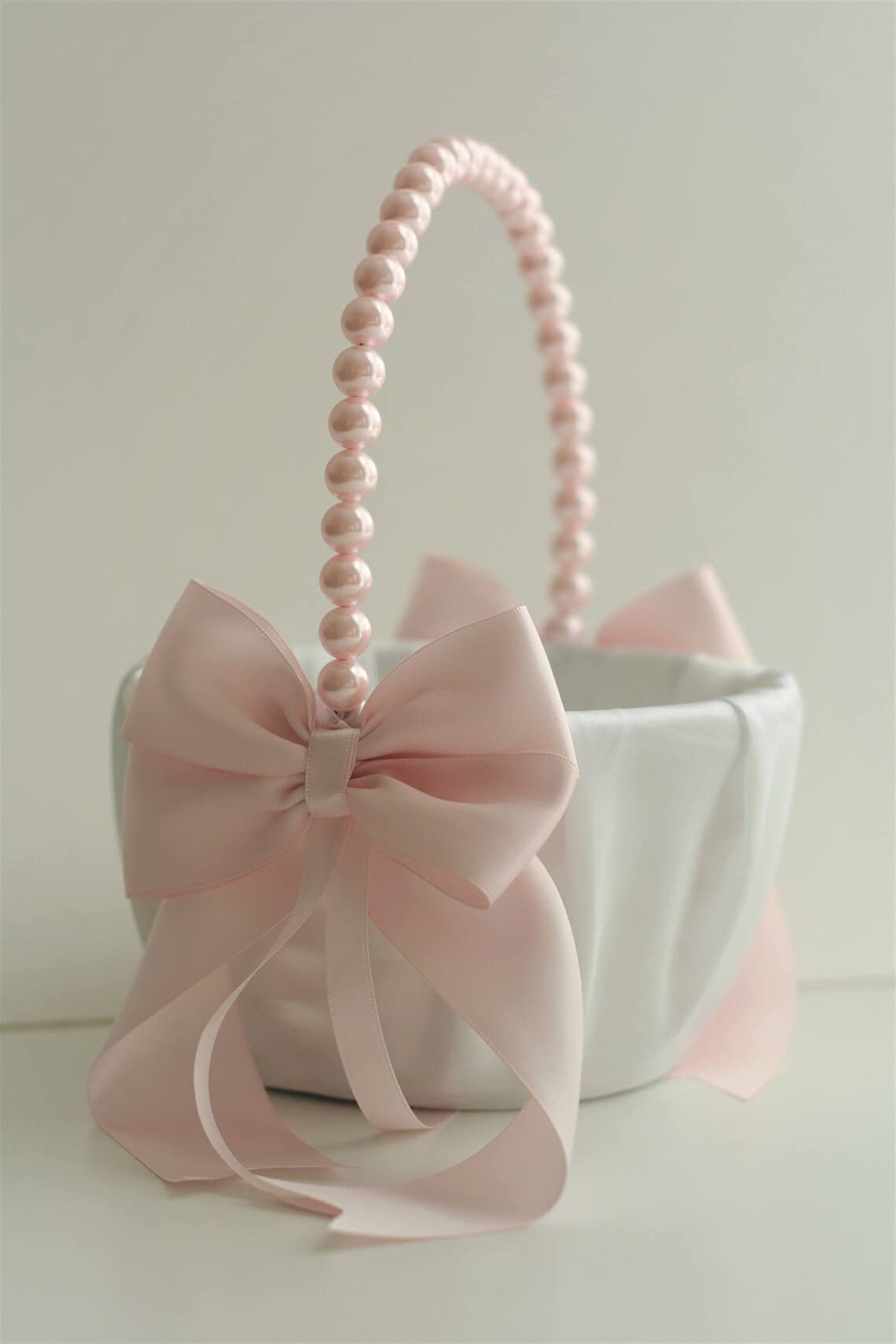Elegant Pink Wedding Basket Set - Pearl Handle Flower Girl Basket, Blush Pink Bridal Accessories (1 Pillow + 2 Baskets) - Perfect for Wedding Ceremonies, Flower Girl Processions & Bridal Showers