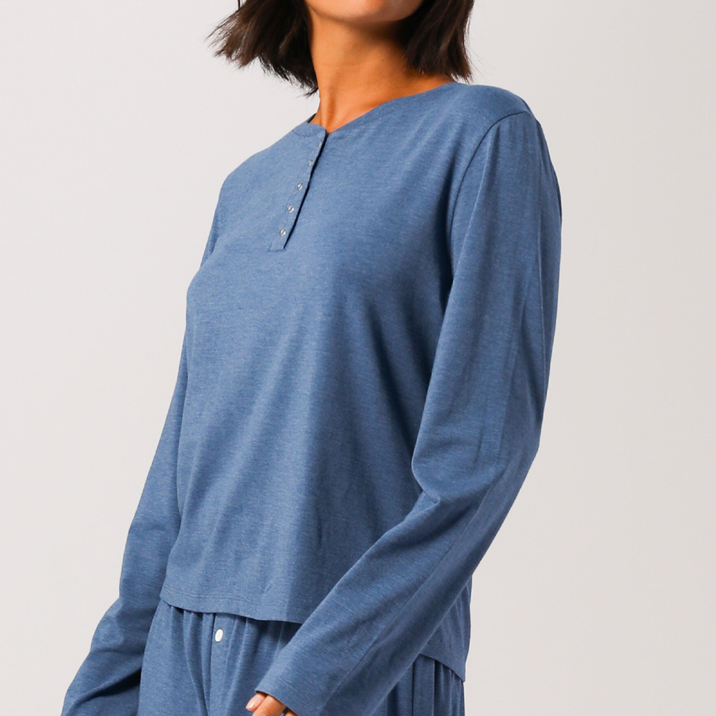 Women's Bamboo Long Sleeve T-Shirt - Soft & Breathable Blue Marle Crewneck Top for Yoga, Lounge & Everyday Wear