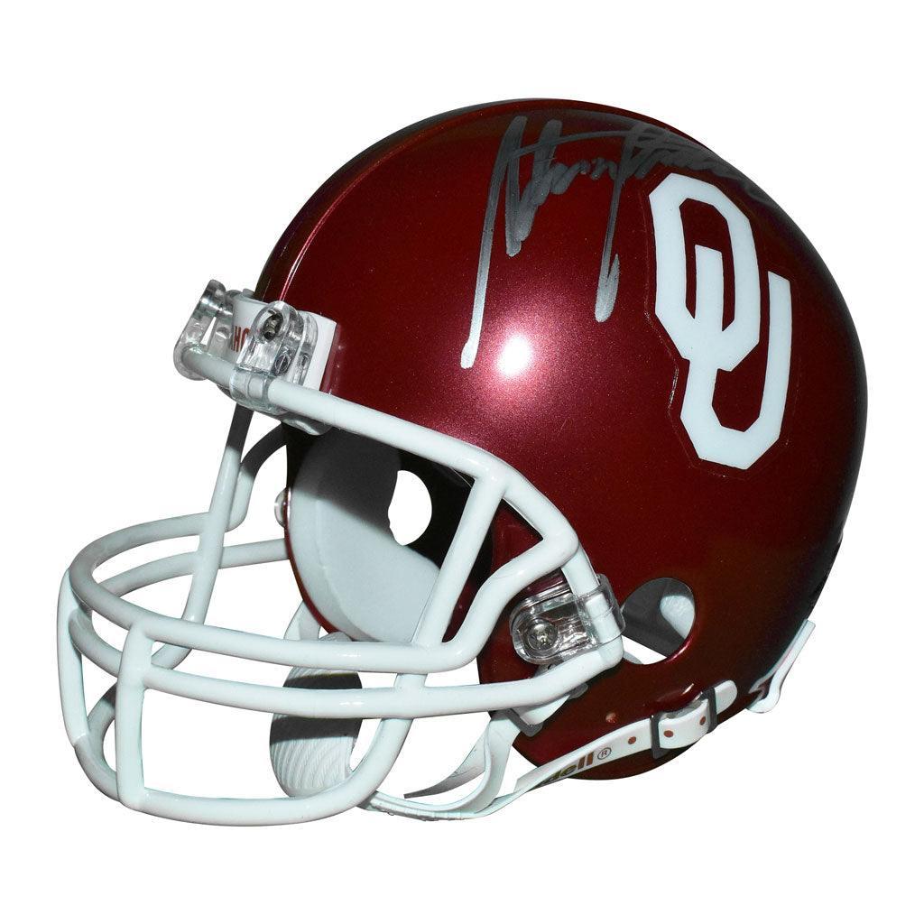 Authentic Adrian Peterson Signed Oklahoma Sooners Mini Replica Red Football Helmet with JSA Certificate - Perfect for Collectors, Sports Memorabilia Fans, and Home Decor