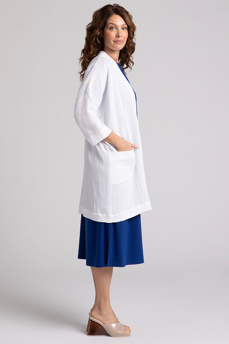 Soft & Breathable Cotton Gauze Long Cardigan for Women - Elegant White Open Front Cover-Up for Spring/Summer - Perfect for Beach Coverups, Casual Outfits & Layering