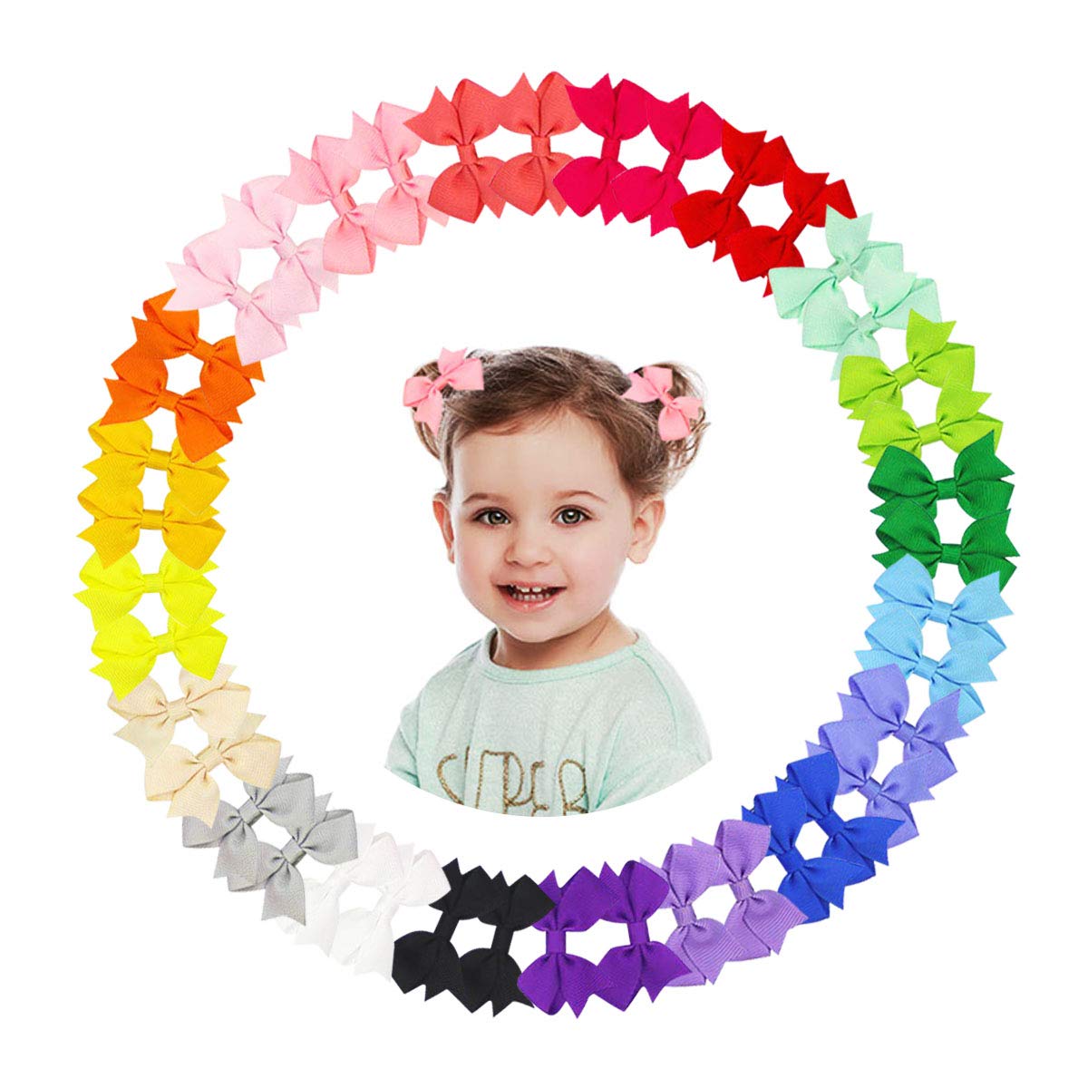 40Pcs Baby Hair Bows - 2 Inch Tiny Grosgrain Ribbon Bows with Alligator Clips for Girls, Toddlers, Kids & Teens | Perfect for Birthday Parties, School, Holidays & Everyday Hair Accessories