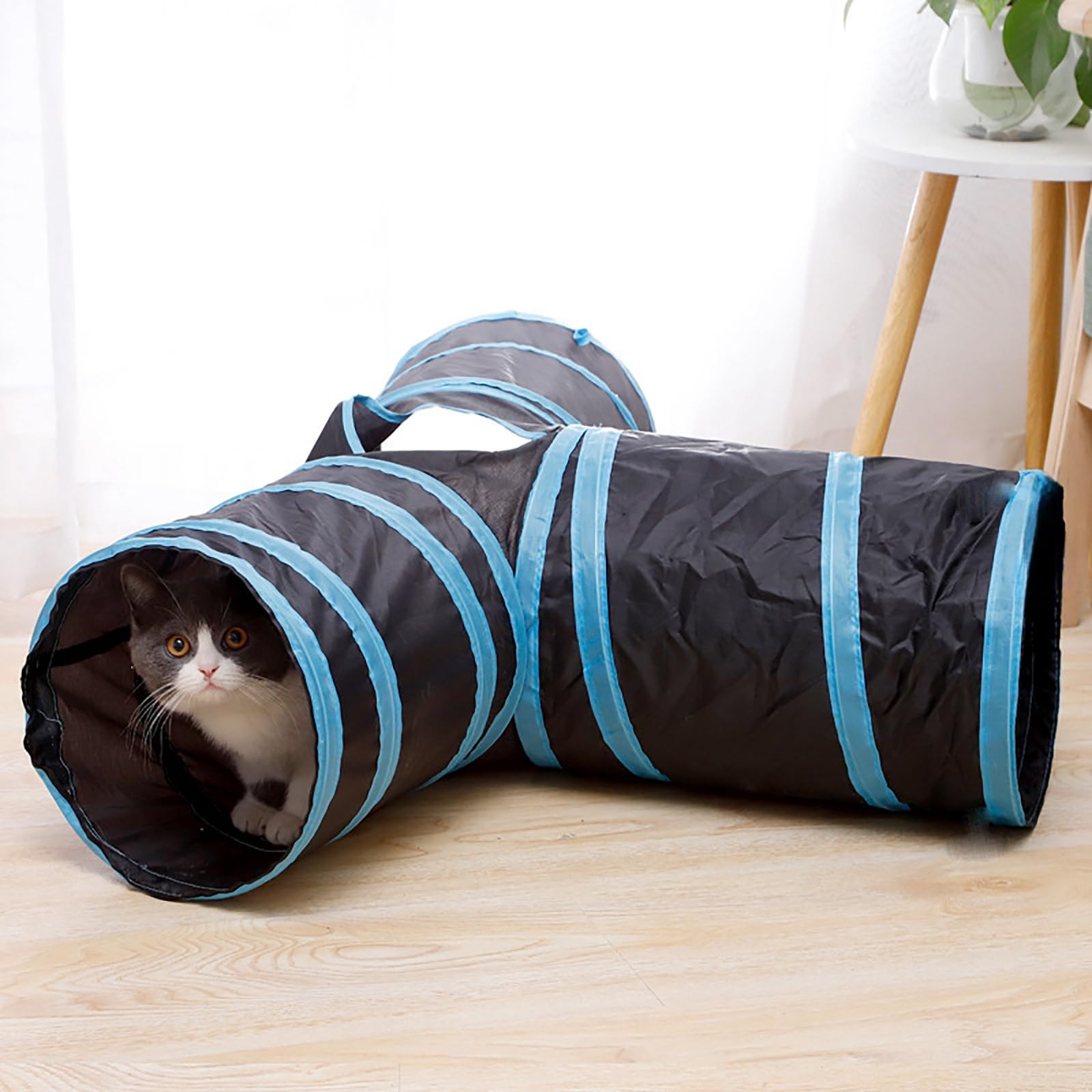 iCAGY Cat Tunnels for Indoor Cats - Interactive Rabbit Tunnel Toy for Kittens, Puppies & Small Pets - Crinkle Collapsible Pop-Up 3-Way Play Tunnel (Black) - Perfect for Playtime, Exercise & Hide-and-Seek Games