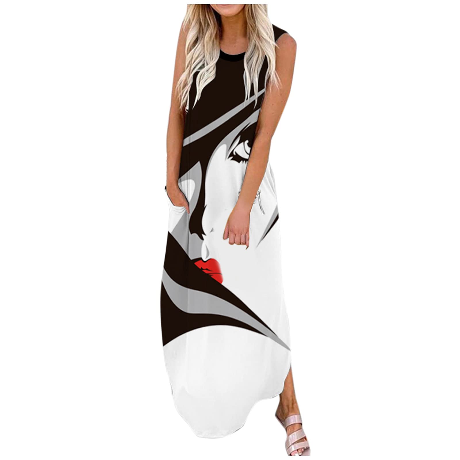 Smooto Sleeveless Bohemian Sweater Dress - Sexy Beach Party & Cover Up Dress for Women - Orange & White Colors - Size XL - Perfect for Summer Vacations, Pool Parties & Tropical Getaways