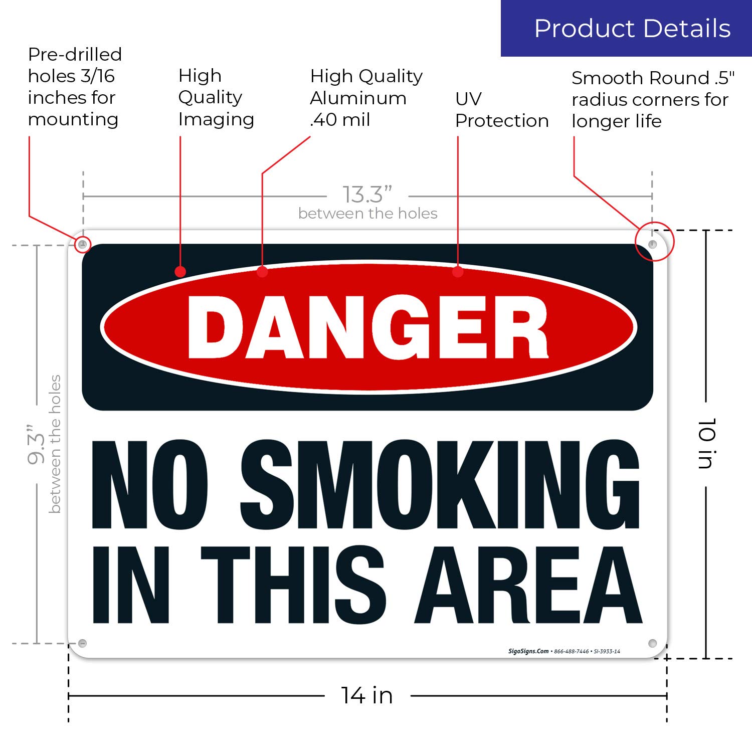 No Smoking in This Area Sign - OSHA Approved Danger Sign, 10x14 Inches, Rust-Free .040 Aluminum, Fade Resistant for Indoor & Outdoor Use - Made in USA - Perfect for Warehouses, Offices, and Public Spaces