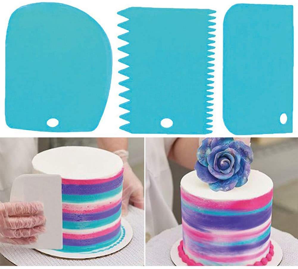Noble Foods 3-Piece Cake Spatula Set - Plastic Dough Knife, Sugar Icing & Fondant Scraper - DIY Cake Decorating Tools for Baking, Pastry Making & Cake Styling