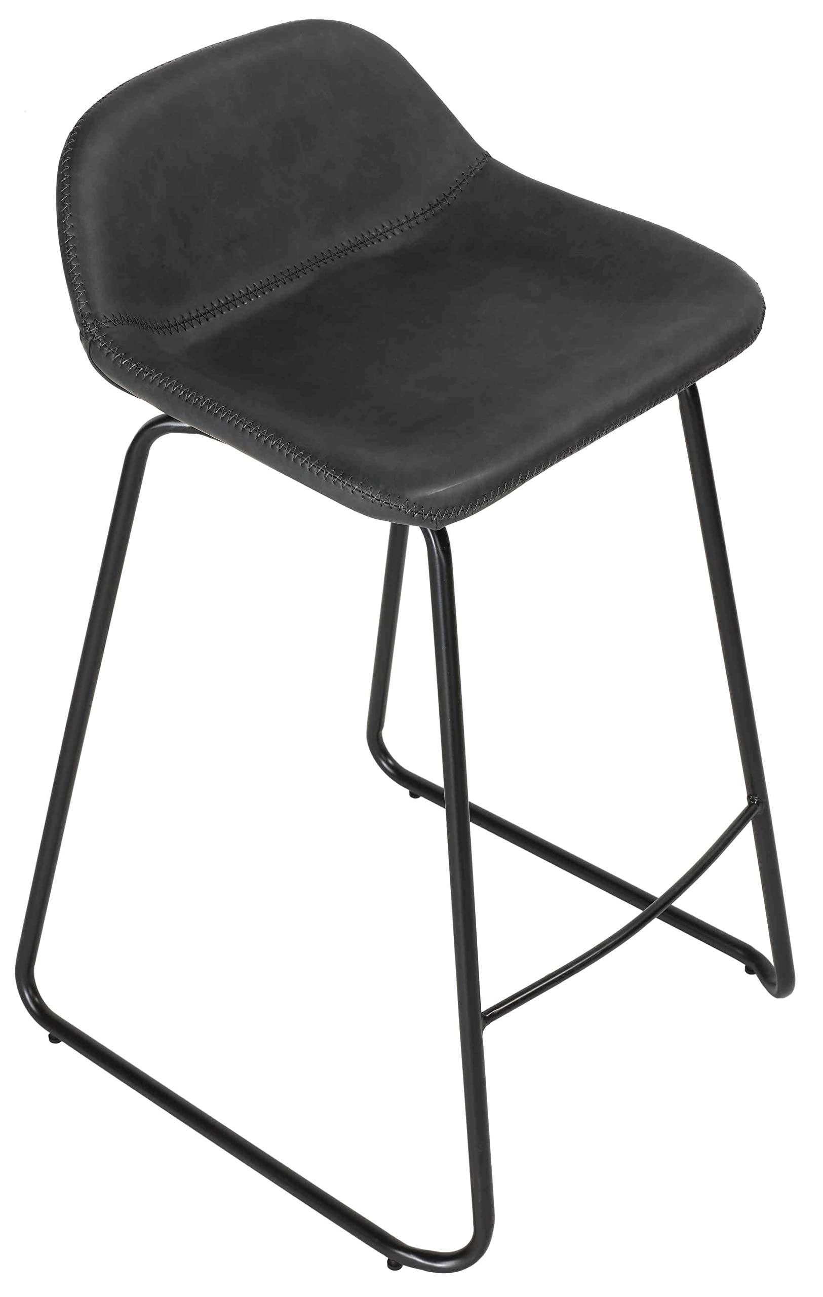 Cortesi Home Ava Bar Stools Set of 2 - Charcoal Black Faux Leather Counter Height Stools for Kitchen Island, Breakfast Bar & Dining Room - Modern PU Leather Barstools with Back Support