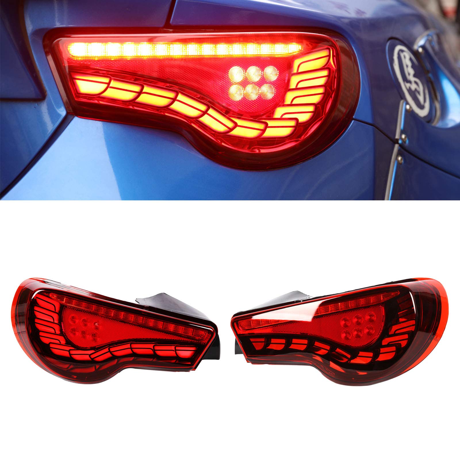 PENSUN Red LED Tail Lights Assembly for 2012-2020 Toyota 86, 2013-2020 Subaru BRZ & Scion FRS - Sequential Turn Signal & Running Lights (1 Pair) - Upgrade Your Car's Style & Safety for Night Driving
