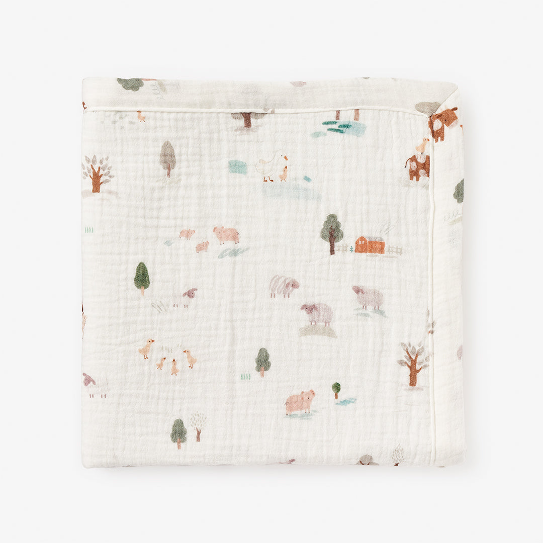 Organic Muslin Security Blanket for Babies - Soft Comfort Blanket for Newborns & Toddlers - Perfect for Nursery, Travel & Soothing - Farm Animal Print Design