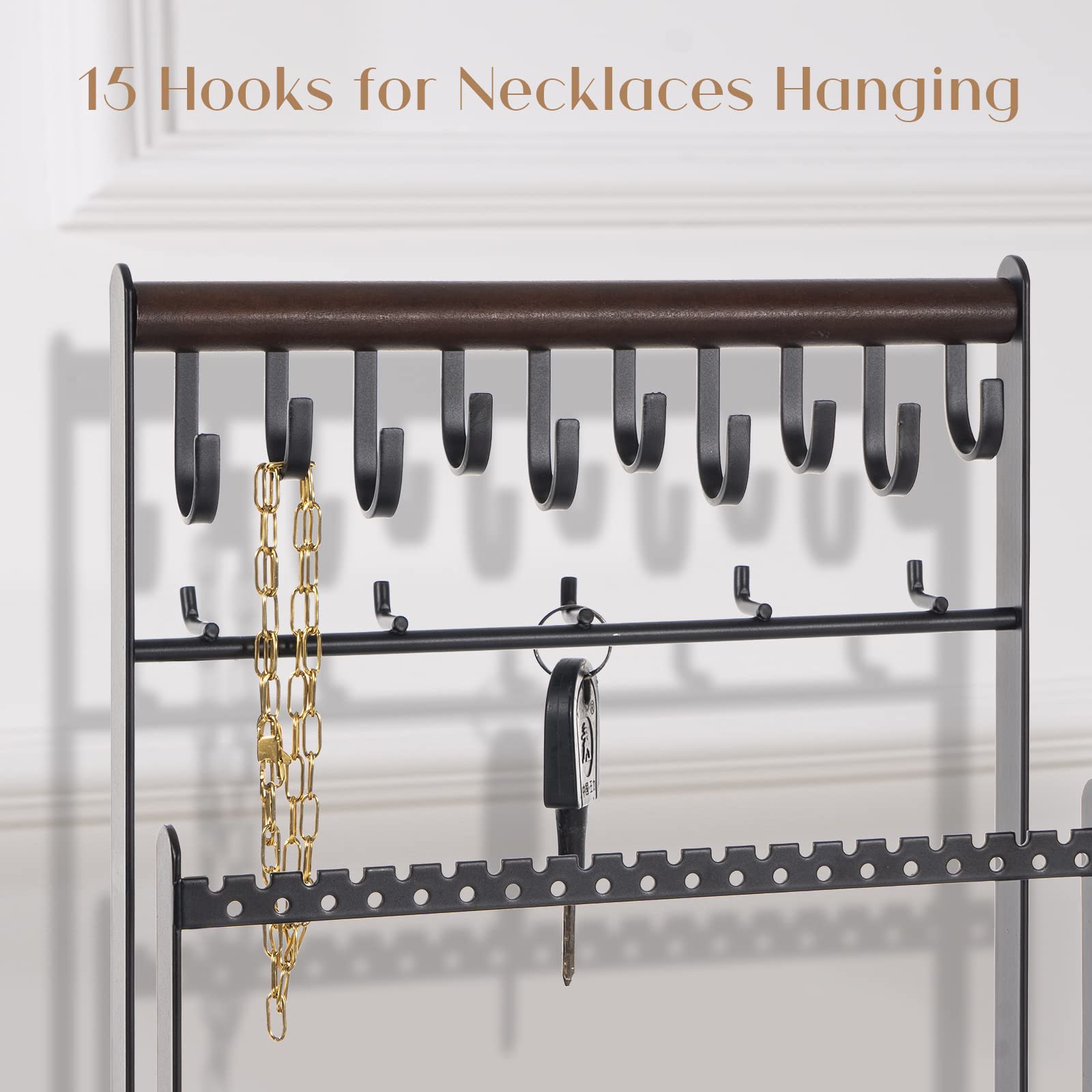 ProCase 6-Tier Jewelry Organizer Stand with 15 Hooks - Black Jewelry Display Tree for Necklaces, Earrings, Bracelets & Rings | Perfect for Bedroom Vanity, Closet Storage & Boutique Showcase