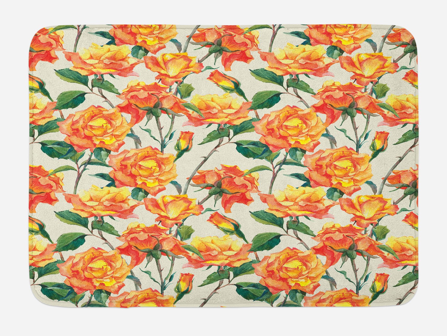 Ambesonne Vintage Rose Bath Mat - Non-Slip Plush Bathroom Rug with Old Style Rose Bouquet Design, 30.2 x 20 Inches, Cream Orange Green - Perfect for Bathroom Decor, Shower Mats & Cozy Home Spa