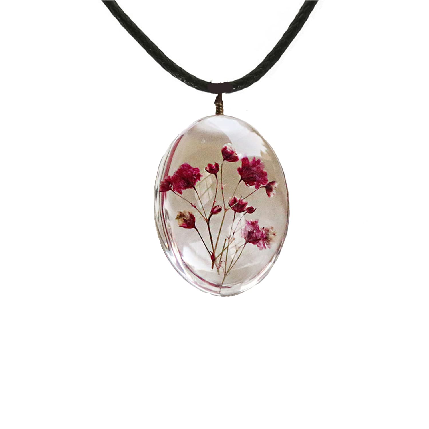 Pressed Flower Necklace - Real Dried Baby's Breath Glass Pendant Vintage Jewelry for Women, Teens & Mothers | Perfect for Weddings, Anniversaries, Gifts & Everyday Wear