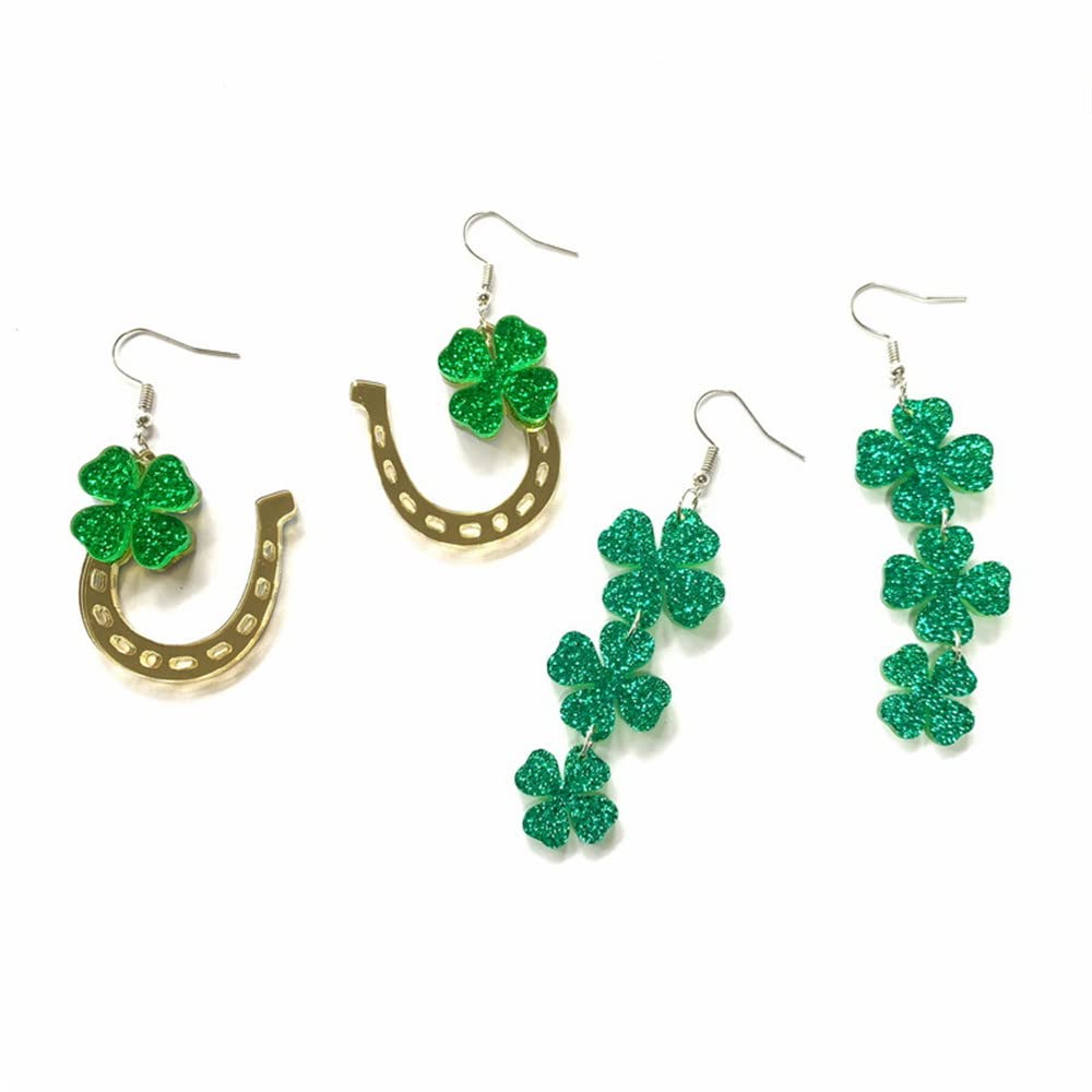 ASHMITA 2 Pairs St. Patrick's Day Earrings - Irish Shamrock Acrylic Dangle Earrings for Women | Green Lucky Clover Drop Earrings | Perfect for St. Patrick's Day Parties, Irish Themed Events & Everyday Fashion Accessories