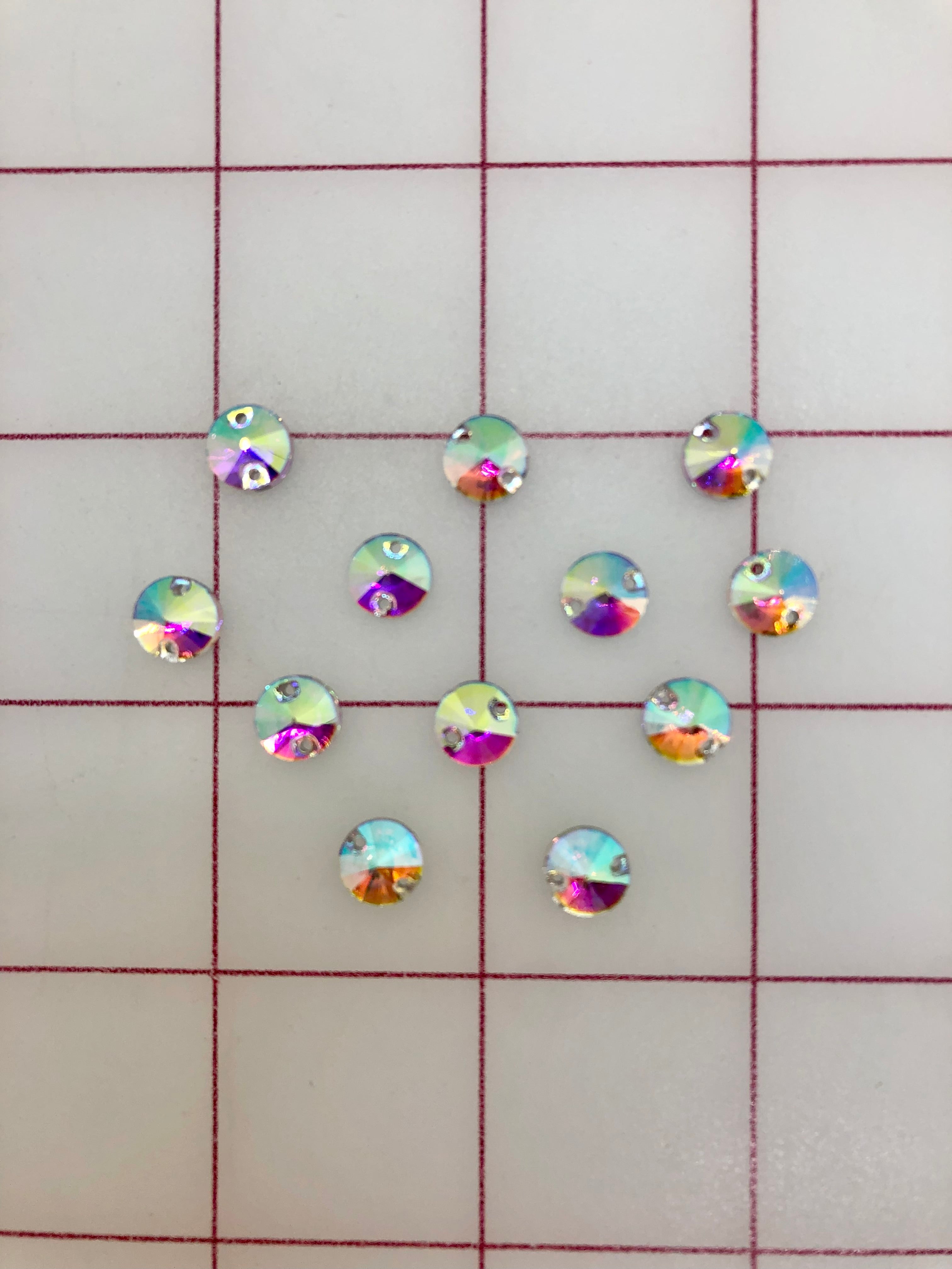 10mm Czech Bright Cut Crystal AB Rhinestones - Round Sew On Rivoli (12 Pieces) - Perfect for DIY Jewelry, Wedding Dresses, and Costume Embellishments