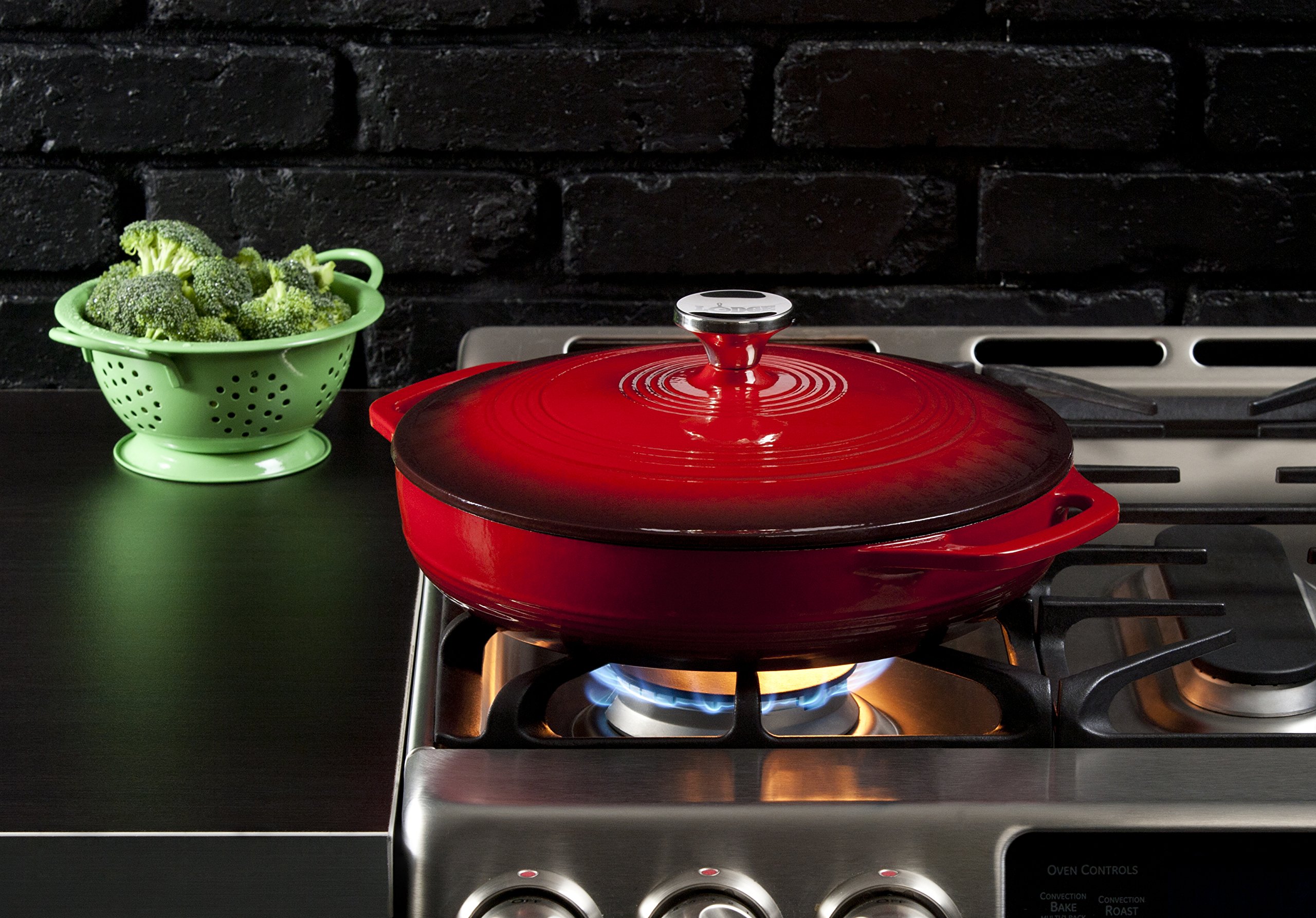 Lodge 3.6 Quart Enameled Cast Iron Oval Casserole with Lid & 11-inch Enameled Cast Iron Skillet Set - Island Spice Red | Dutch Oven & Frying Pan Combo for Baking, Roasting, Searing & Stovetop to Oven Cooking