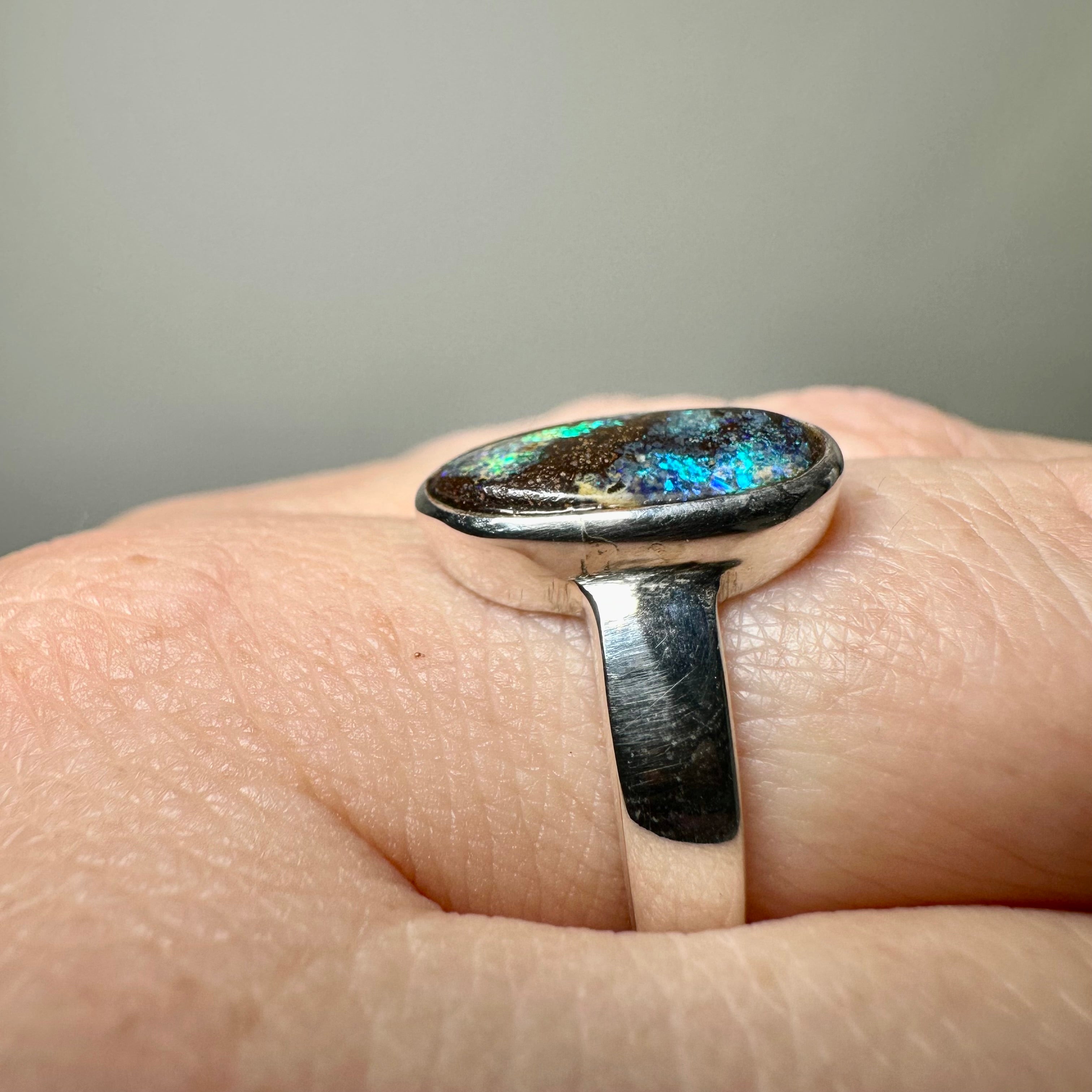Boulder Opal Oval Cabochon Ring - Size 7.5 PRGJ846 - Elegant Handmade Jewelry for Women, Perfect for Weddings, Anniversaries & Special Occasions