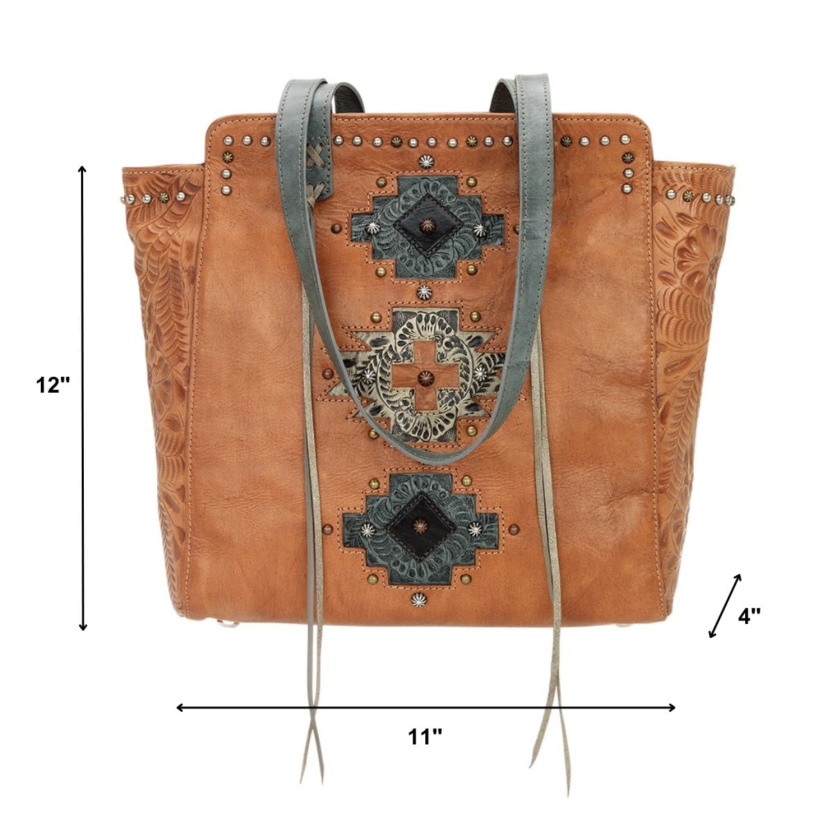 Authentic American West Leather Navajo Soul Tote Bag for Women - Handmade Genuine Leather Crossbody Purse for Daily Use, Travel & Shopping