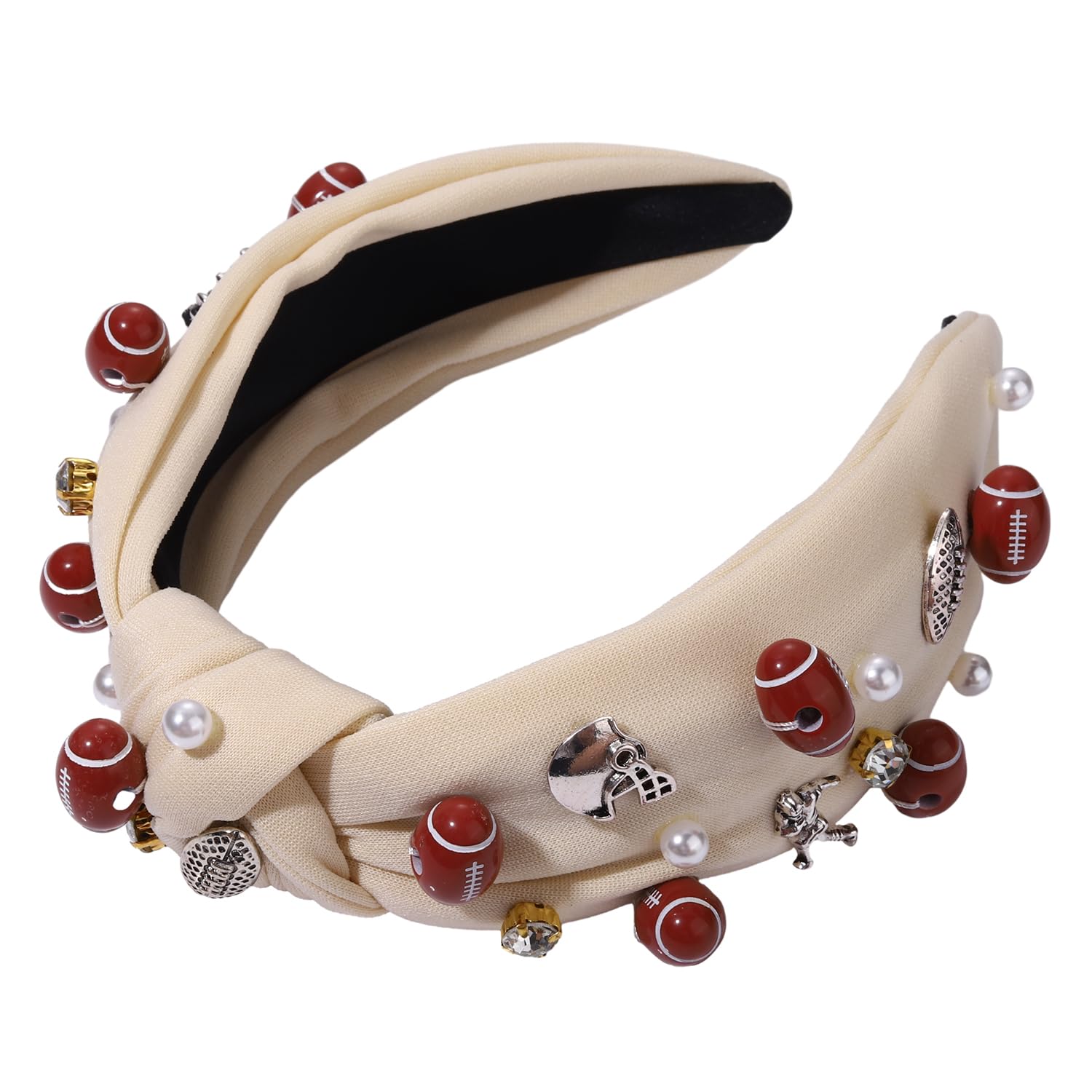 **Women's Rhinestone Football Headband - Pearl & Crystal Jeweled Knotted Hair Accessory for Game Day, Sports Events & Gifts**    *Use Cases: Perfect for football games, tailgate parties, sports events, or as a stylish gift for female fans.*