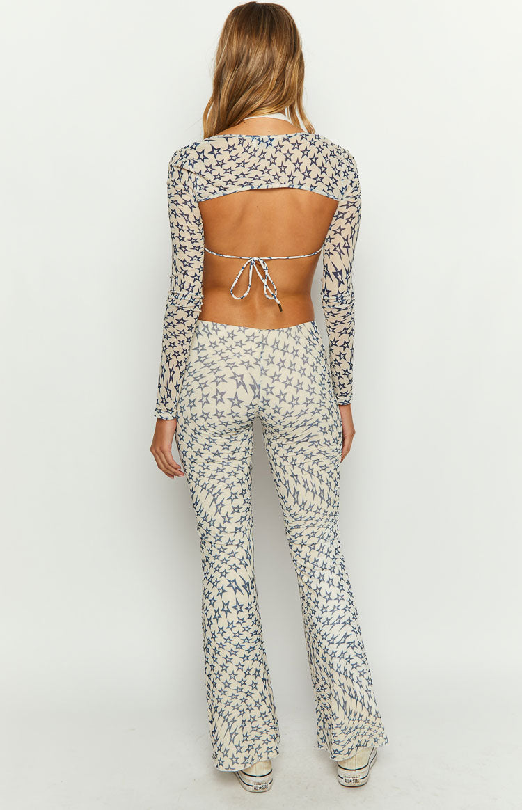 Avalon Star Print Mesh Mid Rise Pants for Women - Stylish & Comfortable Lounge Pants for Yoga, Sleepwear & Casual Wear