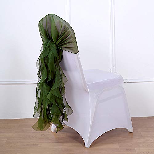 50 Pack Olive Green Premium Curly Chiffon Chair Covers with Sashes - Elegant Wedding, Party & Reception Decorations - Perfect for Banquets, Bridal Showers & Formal Events