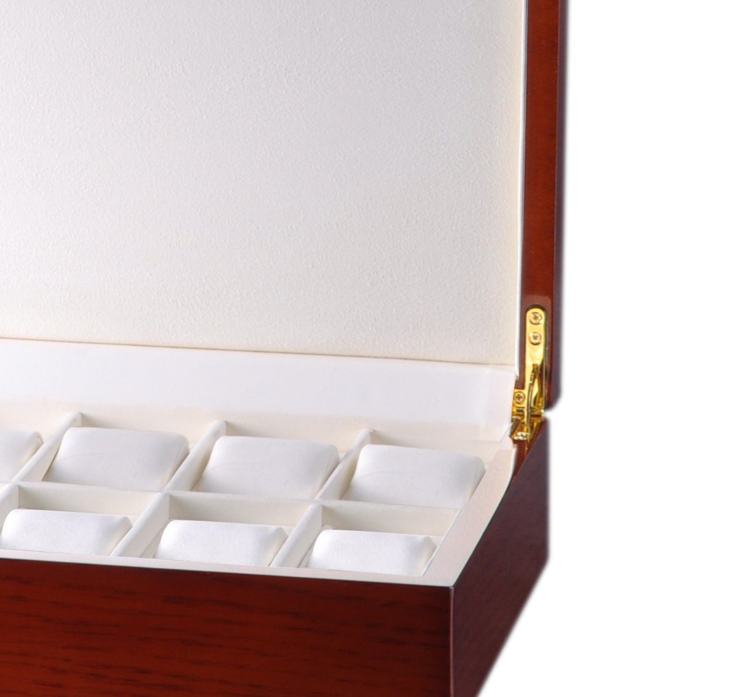 Premium Mahogany Wood 12-Watch Storage Case with Cream Leatherette Interior - Luxury Watch Organizer for Men & Women, Perfect for Travel, Home Display & Watch Collection Storage