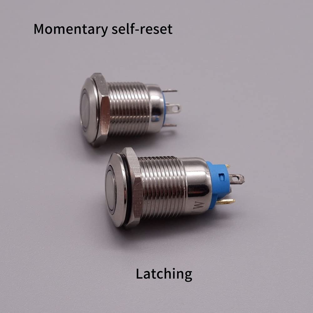 12mm Metal Push Button Switch with LED Light - 3V-6V (5V) Power Switch for PC, Car Engine, Doorbell - High Head Blue, Latching Function - 24V/110V Compatible - Perfect for DIY Electronics, Automotive, and Home Automation Projects