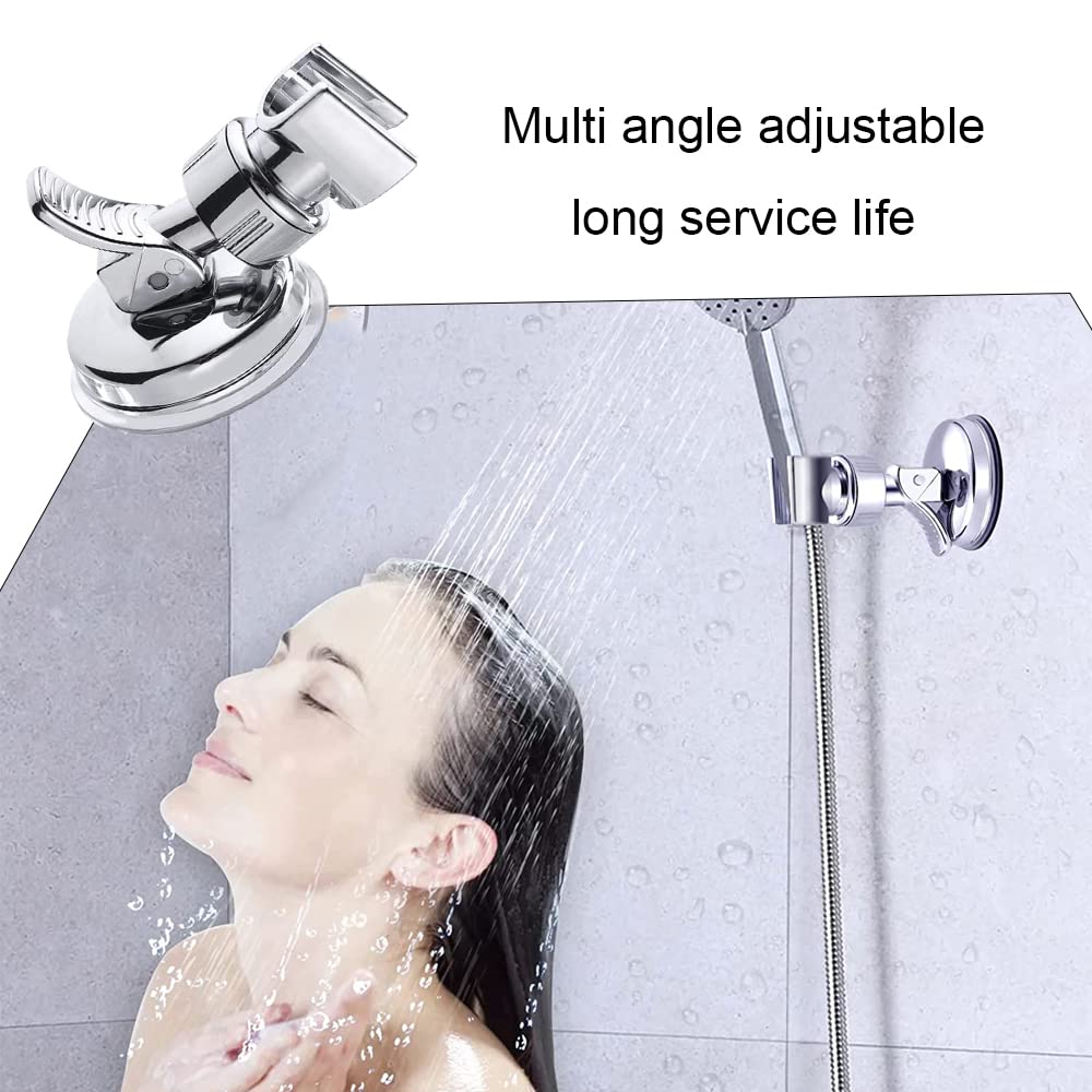 2 Pack Adjustable Suction Cup Shower Head Holder - No Drill Chrome Polished Shower Bracket Mount for Most Handheld Shower Sprayers | Perfect for Bathroom, RV, and Apartment Use