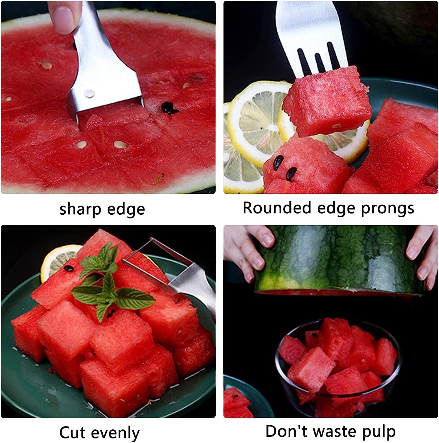 2-in-1 Stainless Steel Watermelon Slicer & Fork Set - Dual Head Fruit Cutter for Easy Watermelon Cutting - Perfect for Summer BBQs, Picnics, and Family Gatherings