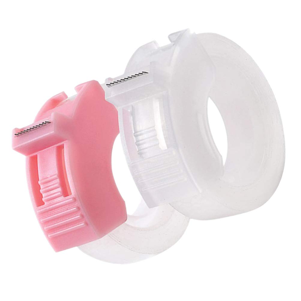 2 Pack Mini Plastic Tape Dispenser with Cutter - Portable Tape Holder for Office, School, Home & Crafting - Transparent Stationery Supply (Great for Wrapping Gifts, Organizing Desk & DIY Projects)