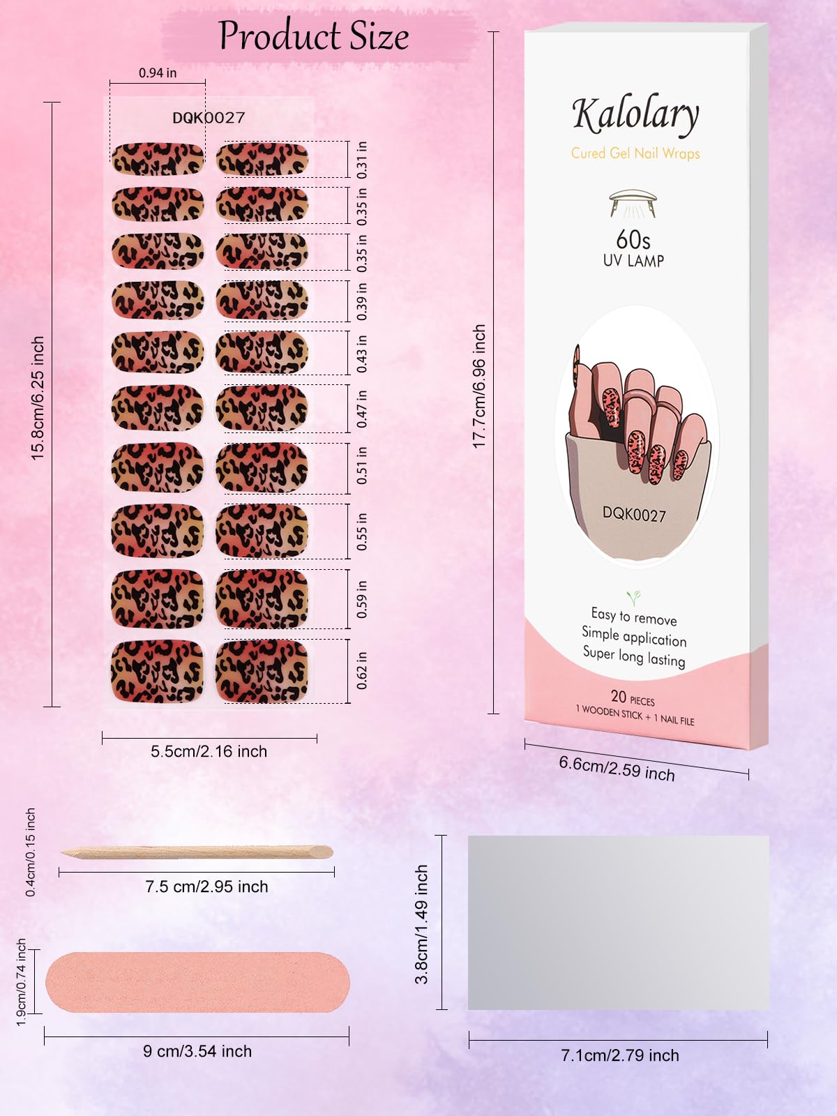 20PCS Gel Nail Polish Strips - Kalolary Leopard Print Nail Art Wraps | Waterproof DIY Nail Stickers for Salon & Home Use | UV/LED Lamp Required | Perfect for Parties, Weddings & Special Occasions