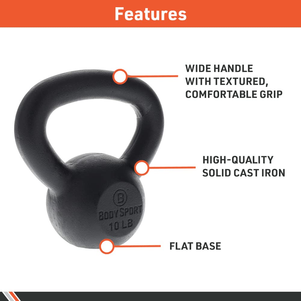 BodySport 80 lb Cast Iron Kettlebell - Heavy Duty Strength Training Equipment for Weightlifting, Core Workouts & Fitness Conditioning - Professional Gym & Home Exercise Equipment for CrossFit, HIIT & Functional Training