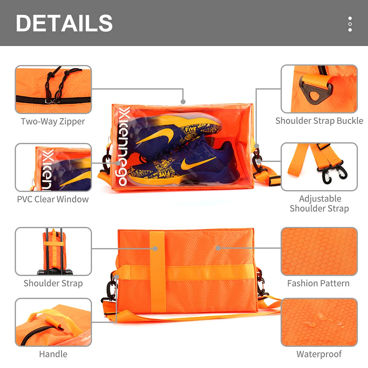 Xicennego Portable Zippered Basketball Shoe Bag - Waterproof Foldable Sneaker Storage Organizer for Travel & Gym (Orange) - Perfect for Basketball Players, Travelers & Gym Enthusiasts