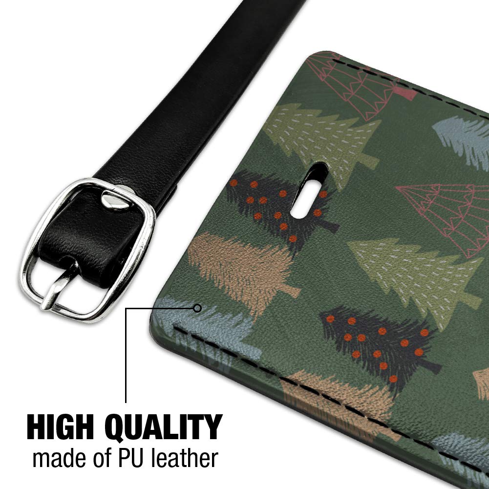 Spunky Christmas Trees Rectangle Leather Luggage Tag - Durable Carry-On ID Tag for Suitcases & Travel Bags | Perfect for Holiday Travel & Gift Giving