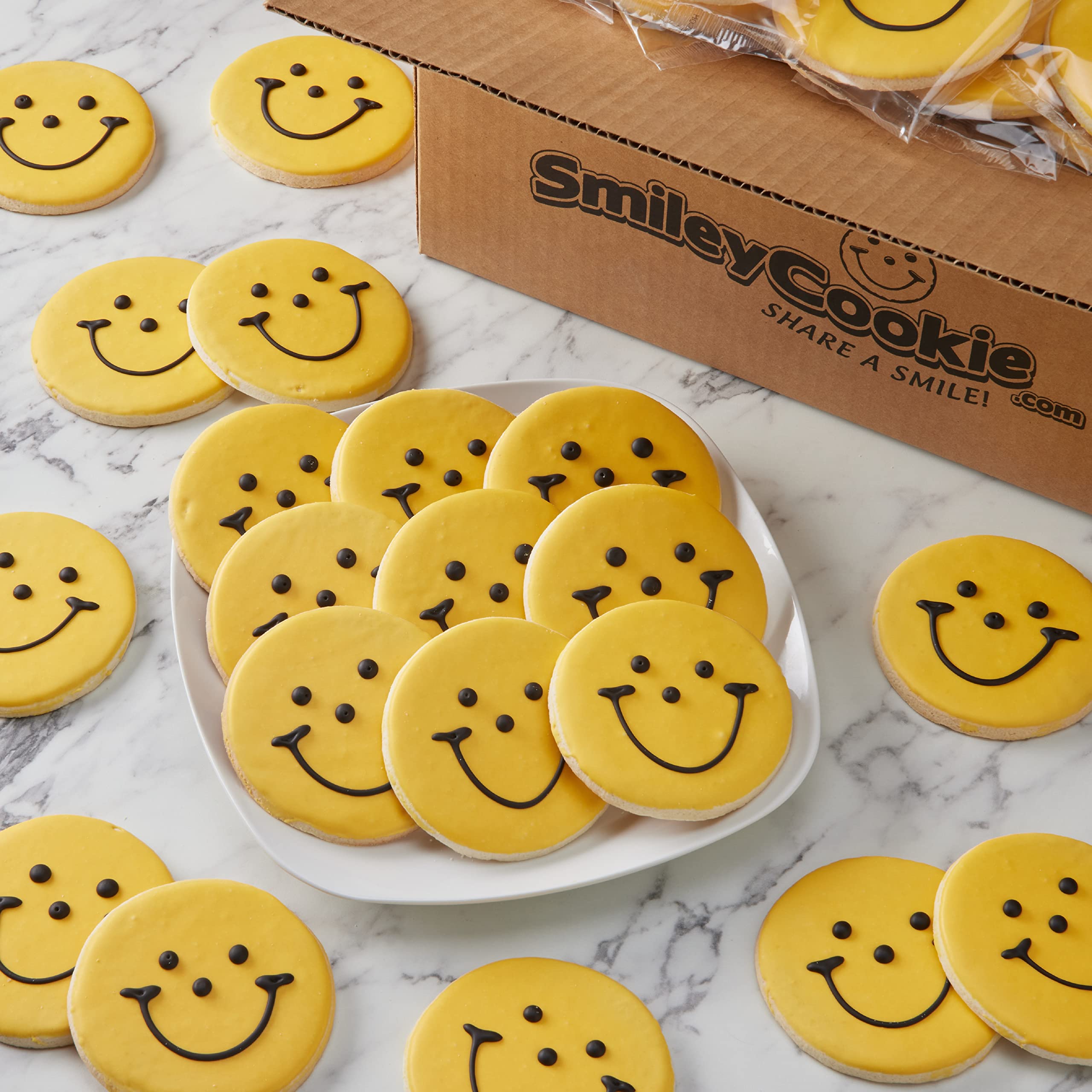 50-Pack Nut-Free Black & Gold Smiley® Face Cookies - Perfect for Birthday Parties, School Events & Holiday Celebrations