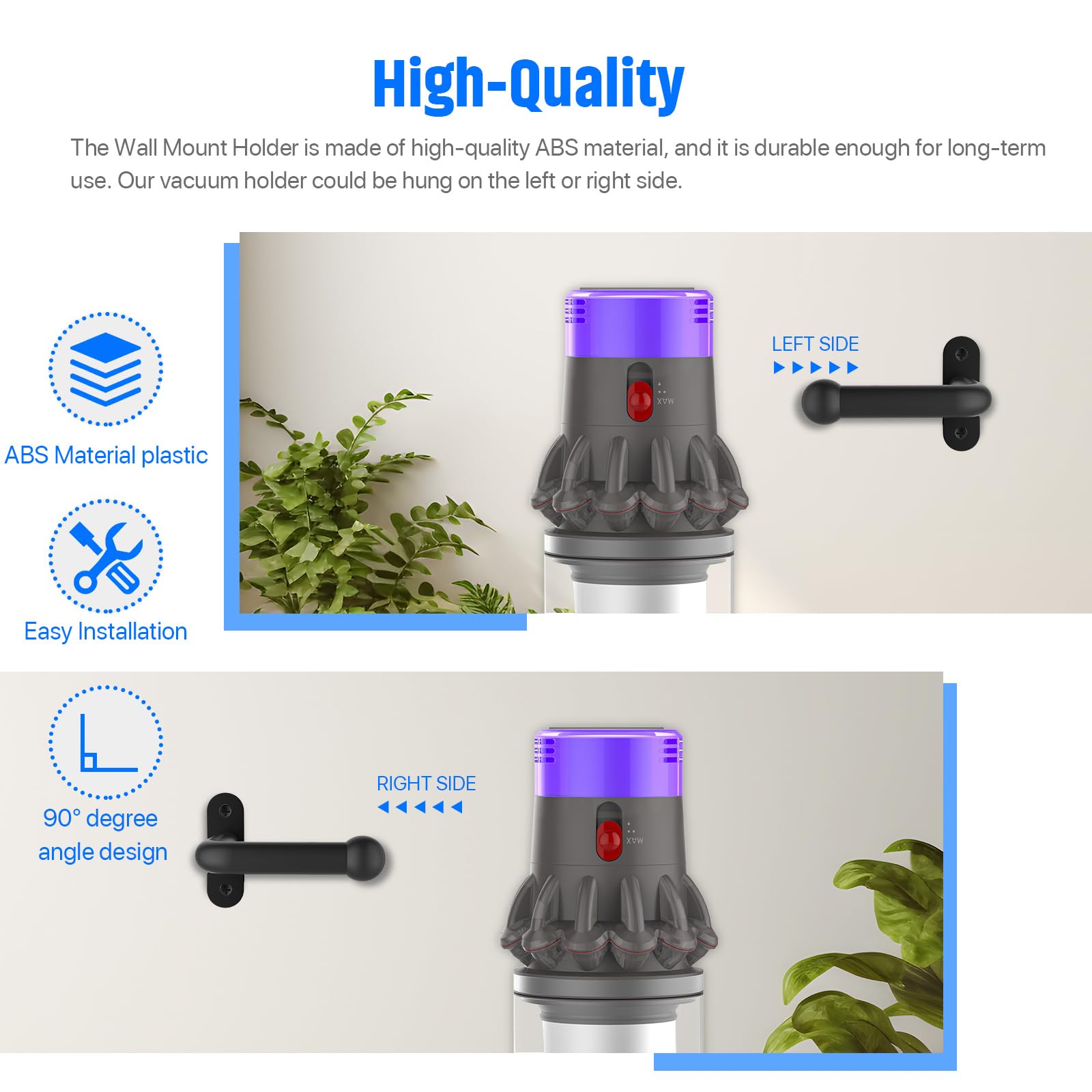 Durable Vacuum Wall Mount Holder for Shark & Dyson Vacuums - Compatible with Shark IX141, IZ163H, IZ361H, IZ462H, IZ483H, IZ562H, IZ682H, Ultracyclone CH901, CH951 & Dyson V10, V11, V12, V15 Outsize - Perfect for Garage, Closet, or Utility Room Organization