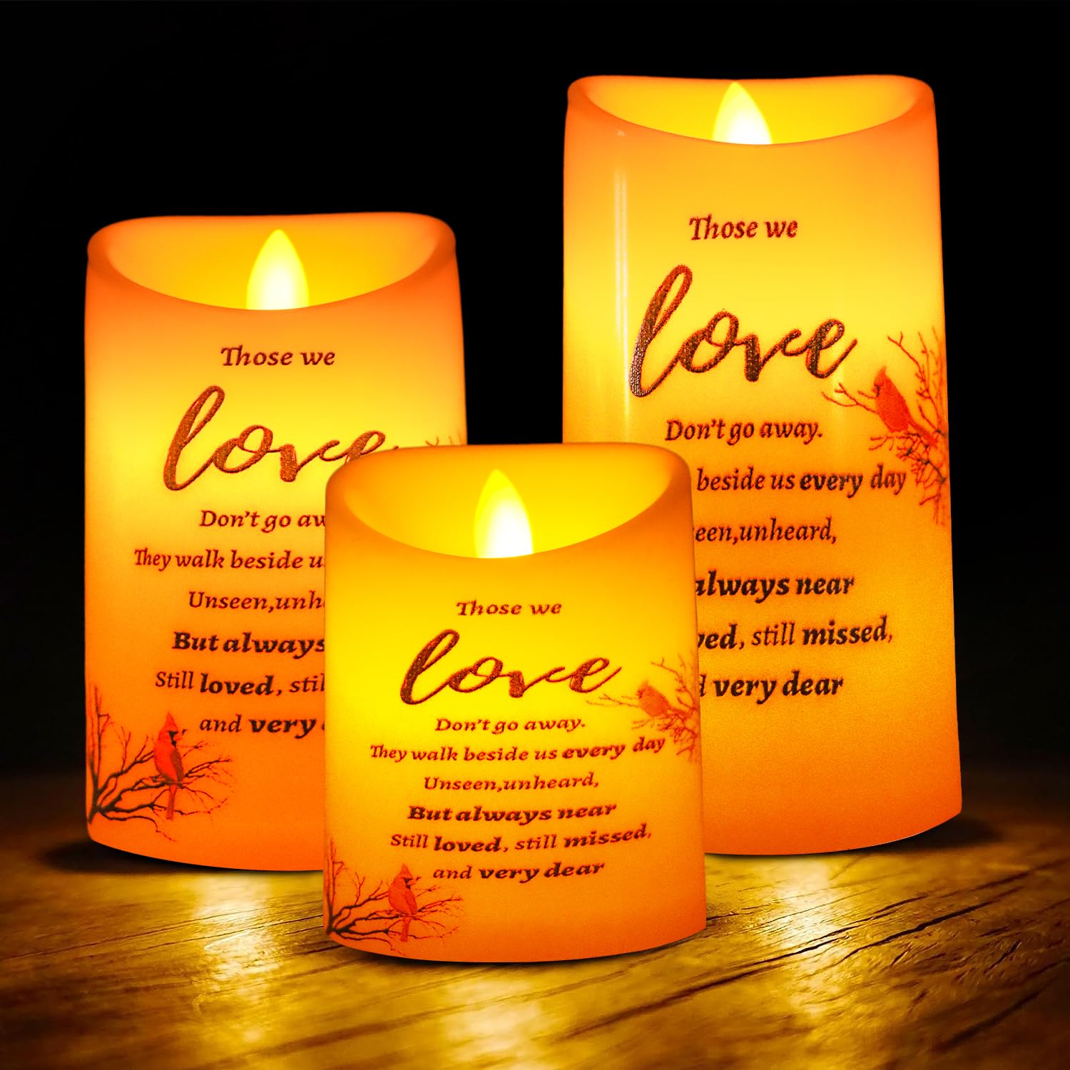 Aulaygo 3-Pack Flameless LED Memorial Candles - Cardinal Themed Sympathy Gifts for Loss of Loved One, Prayer Decorations for Funeral, Home & Church (WFWCN-45985) | Perfect for Memorial Services, Graveside Tributes & Comforting Home Remembrance