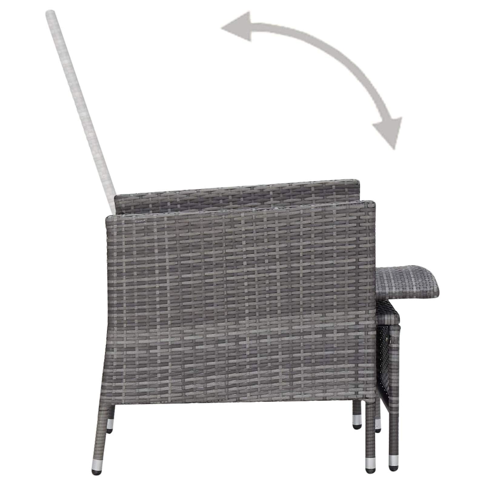 Gray Poly Rattan Reclining Lounge Chair with Padded Cushions & Built-in Footrest - Steel Frame Patio Furniture for Poolside, Backyard, Balcony - Perfect for Sunbathing, Relaxing & Outdoor Lounging