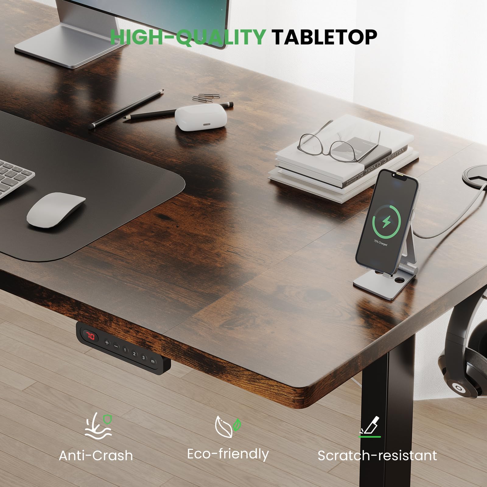 SIAGO 48 x 24 Inch Electric Standing Desk - Adjustable Height Sit Stand Desk with 3 Memory Presets & Cable Management - Perfect for Home Office, Gaming Setup & Workspace Ergonomics