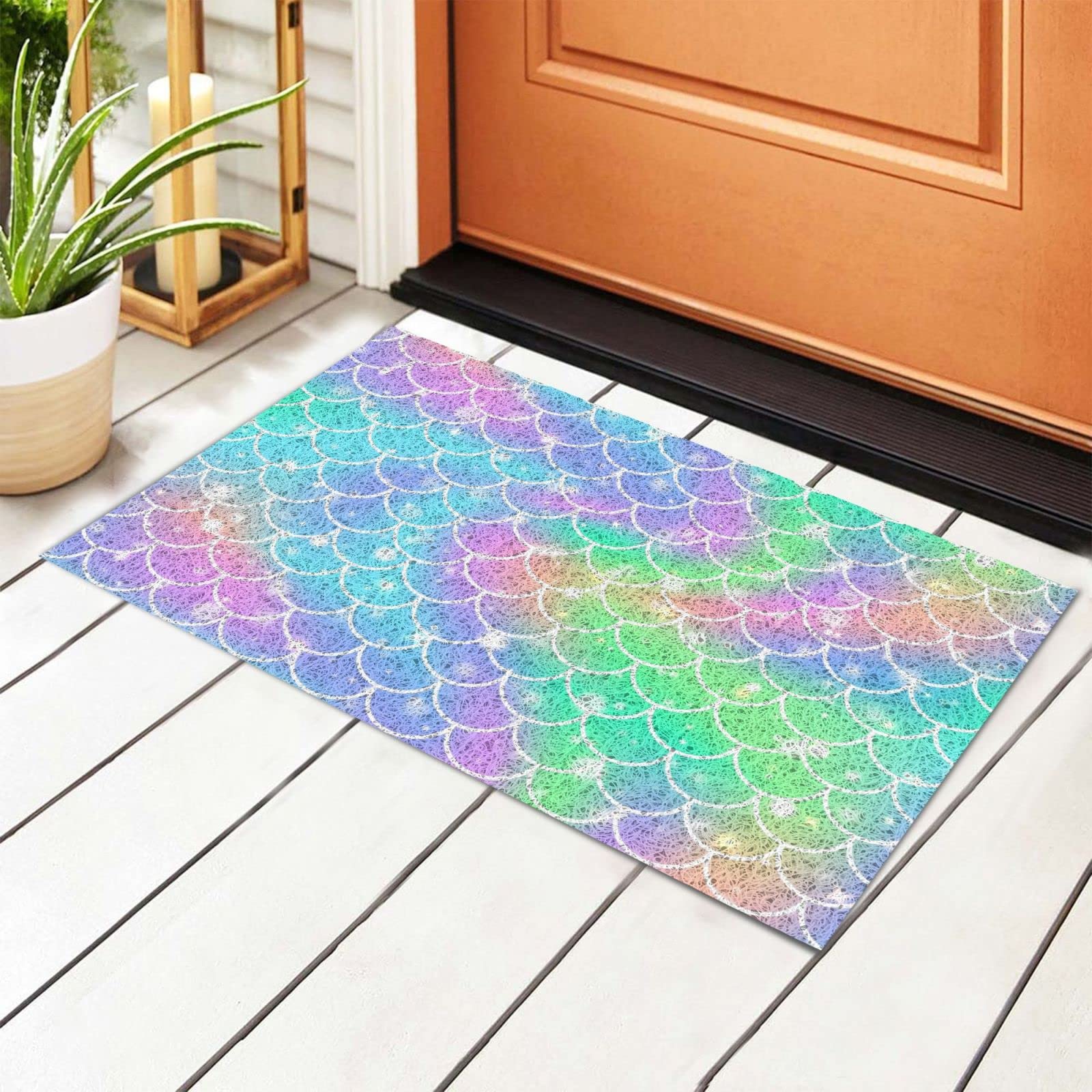 Rainbow Mermaid Welcome Mat - Non-Slip Indoor/Outdoor Rug for Home Decor