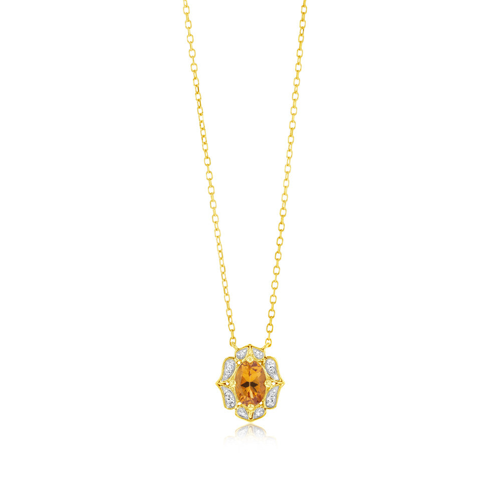 0.44 Carat Lab-Created Citrine and Diamond Oval Pendant in 9K Yellow Gold | Elegant Jewelry Gift for Women, Perfect for Birthdays, Anniversaries & Special Occasions
