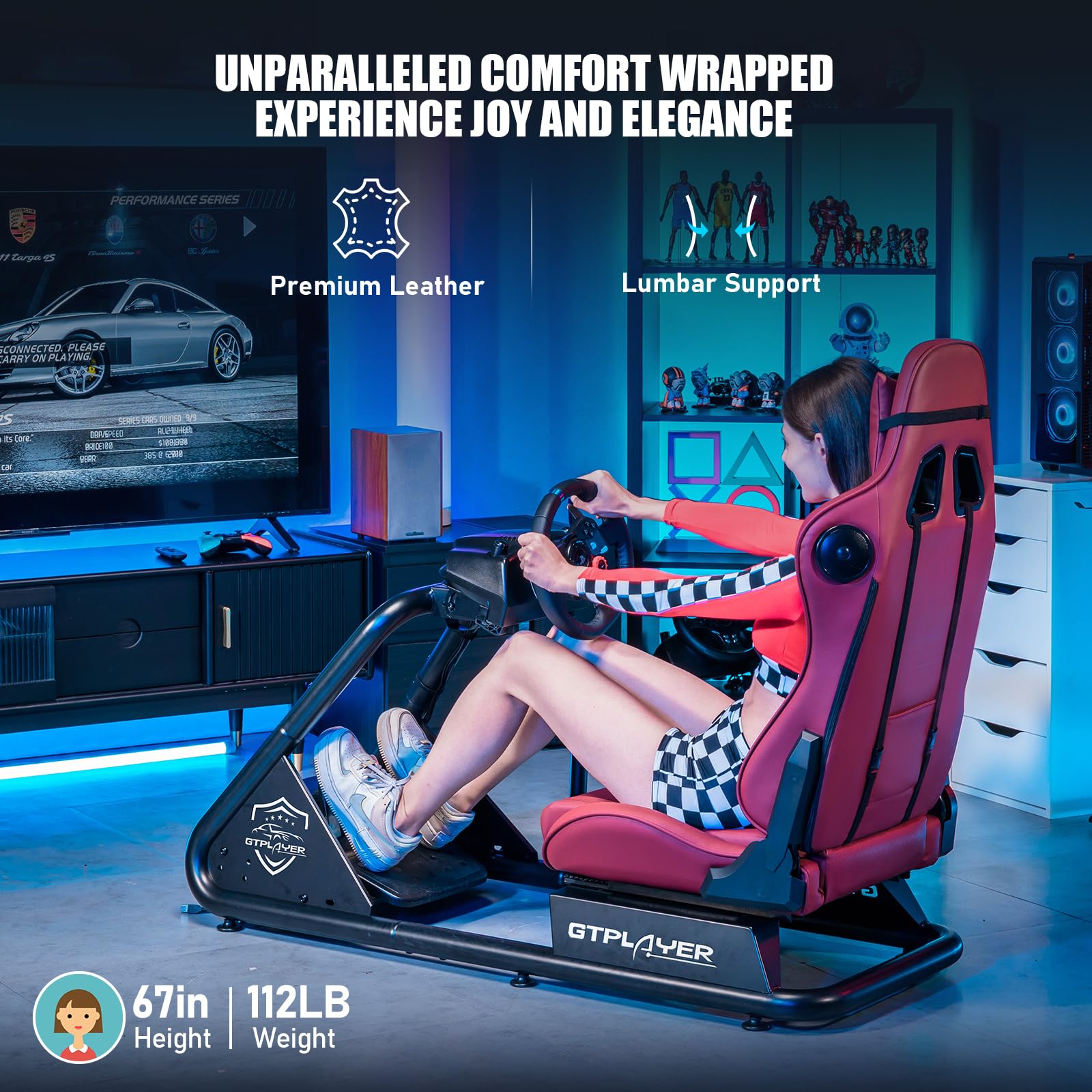 GTPLAYER Racing Simulator Cockpit with Adjustable Seat & Bluetooth Speakers - Ultra-Sturdy Alloy Steel Frame Racing Chair for PC/PS4/Xbox Gaming (Wine Red) | Perfect for Home Gaming Setup, Esports Training & Racing Simulation Enthusiasts