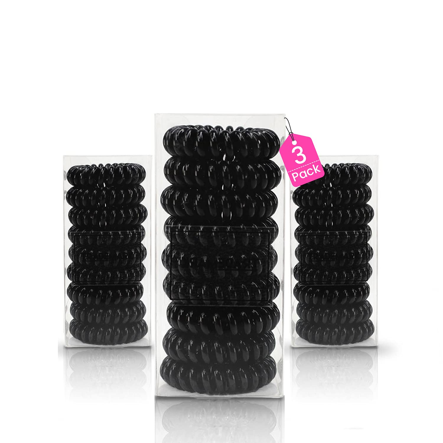 **No Crease No Damage Spiral Coil Hair Ties - 27 Count (Pack of 3) Black Hair Styling Accessories for Women & Girls - Perfect for Workouts, Yoga, and Everyday Hairstyles**